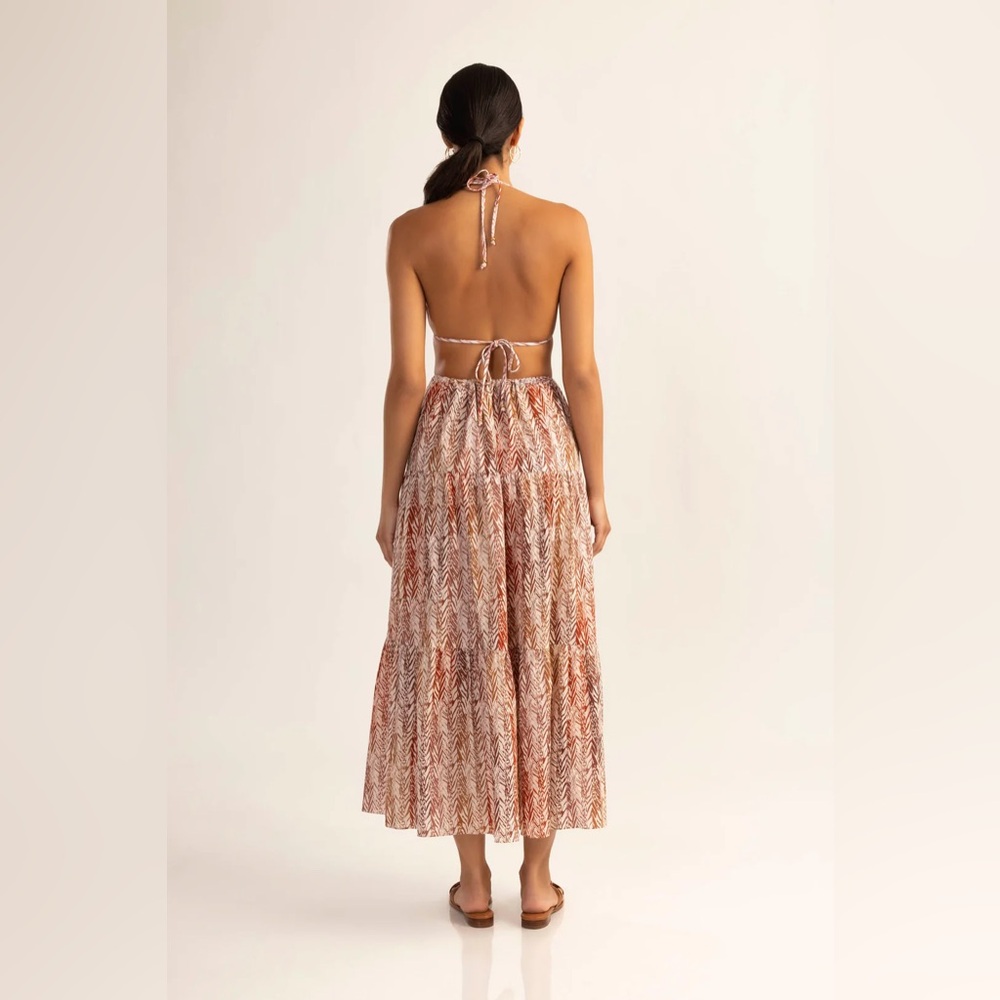 SHOSHANNA $495 Safari Stripe Tiered Cotton Midi-Skirt In Amber Multi - Picture 4 of 12
